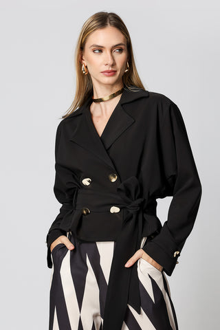 Casaco Trench Cropped - PRETO
