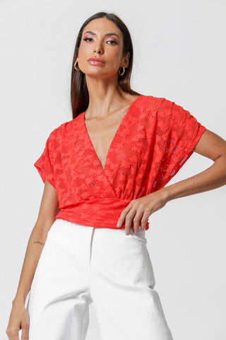 Blusa Com Decote Transpassado - VERMELHO