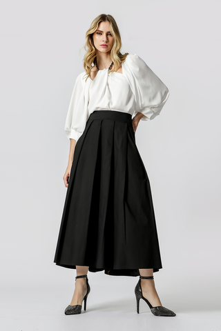 Blusa abullonada de manga larga con collar de diamantes de imitación - BLANCO ROJO