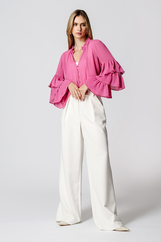 Blusa con volantes en las mangas - ROSA