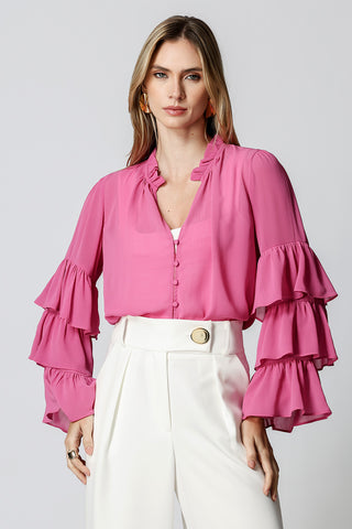 Blusa con volantes en las mangas - ROSA