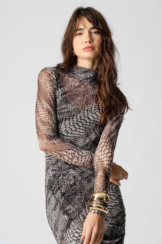 Vestido Franzido Em Tule Estampado - CINZA 2095