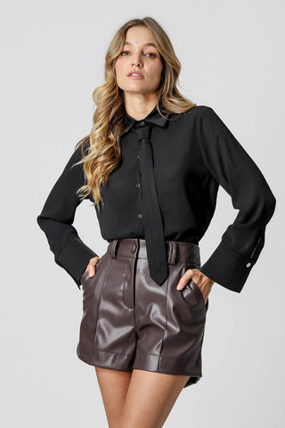 Camisa Transparente Com Gravata - PRETO