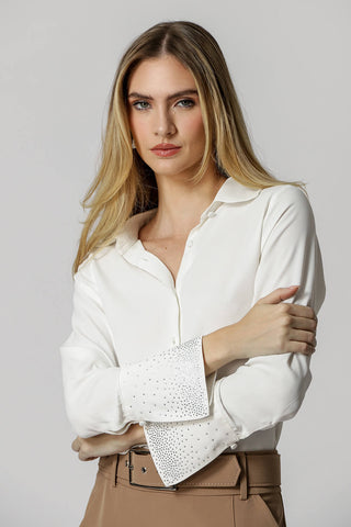 Camisa Com Punho De Strass - OFF WHITE