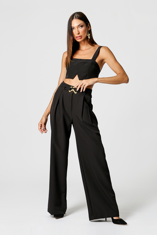 Pantalones anchos con cinturón - NEGRO