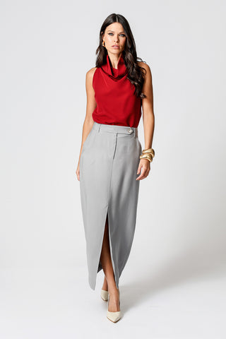 Blusa De Alfaiataria Com Gola Ampla - VINHO ESC