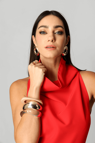 Blusa De Alfaiataria Com Gola Ampla - VERMELHO