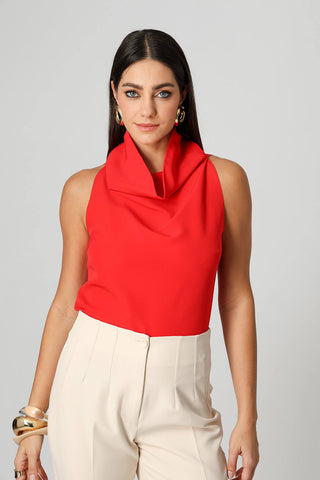Blusa De Alfaiataria Com Gola Ampla - VERMELHO