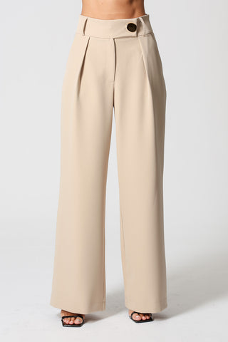 Pantalones minimalistas de pierna ancha con botón dorado - ARENA