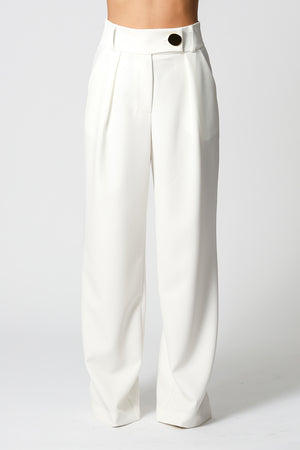 Calça Pantalona Cós Minimalista Com Botão Dourado