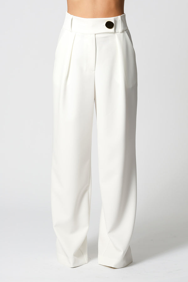 Calça Pantalona Cós Minimalista Com Botão Dourado