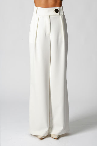 Pantalones minimalistas de pierna ancha con botón dorado - BLANCO ROJO