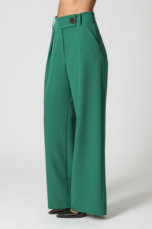 Calça Pantalona Cós Minimalista Com Botão Dourado