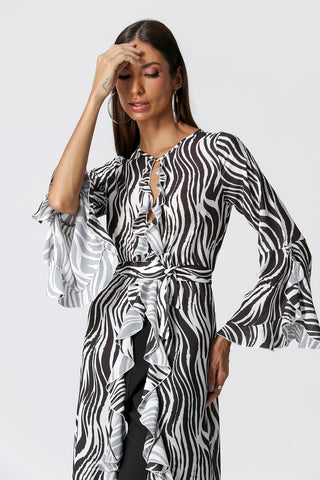 Camisa larga estampada con volantes - NEGRO 2083