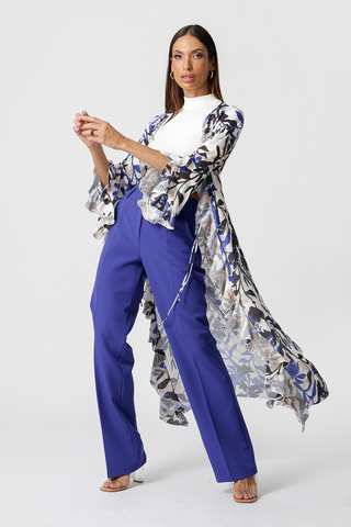 Camisa Alongada Estampada Com Babados - AZUL KLEIN 1211