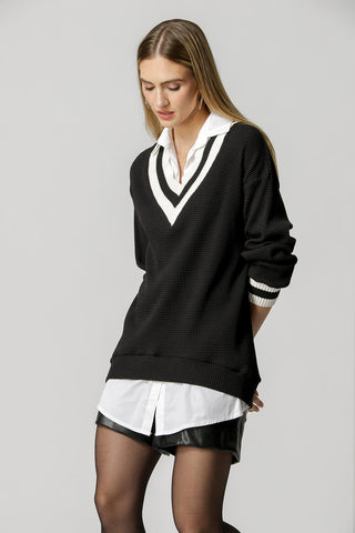 Blusa Tricot Com Sobreposição - PRETO