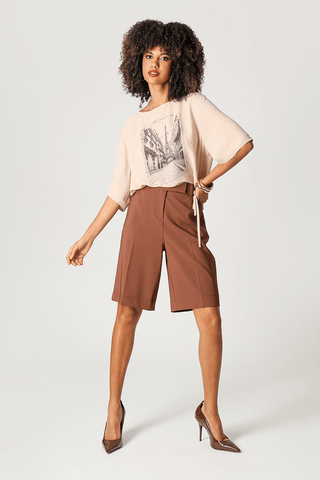 T-shirt Com Estampa e Pedrarias - AREIA 5