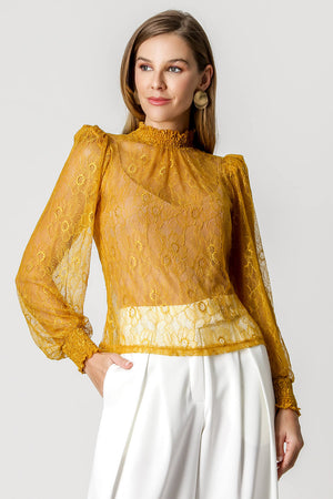 Blusa Gola Alta Com Laço De Renda