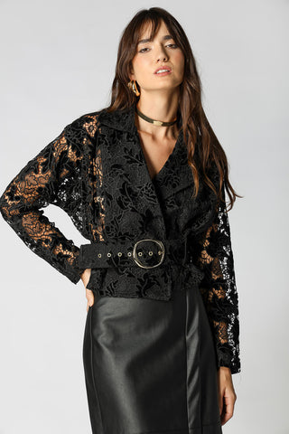 Gabardina corta de encaje - NEGRO