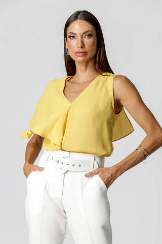 Blusa con volantes asimétricos - MOSTAZA 1