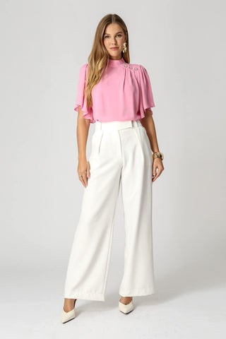 Blusa Botões Dourados e Manga Angel - PINK CLARO
