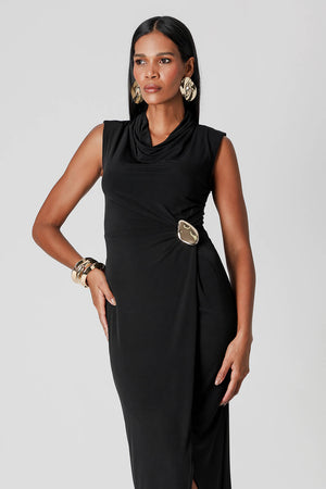 Vestido Transpassado Com Metal Dourado