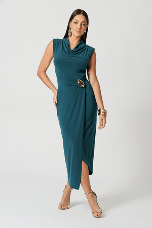 Vestido Transpassado Com Metal Dourado
