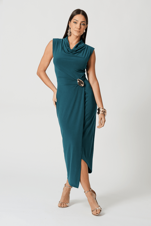 Vestido Transpassado Com Metal Dourado