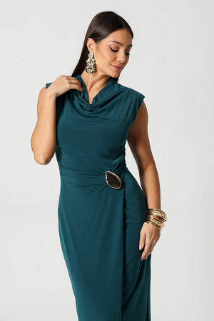 Vestido Transpassado Com Metal Dourado