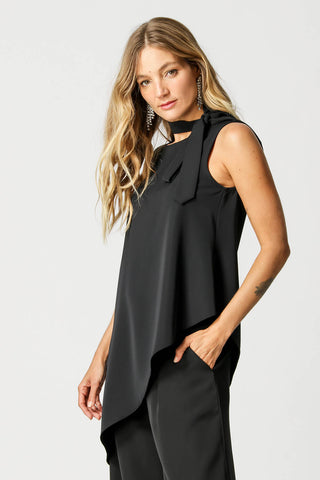 Blusa Assimétrica Com Faixa Gravata - PRETO