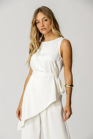 Blusa Assimétrica Com Faixa Gravata - OFF WHITE
