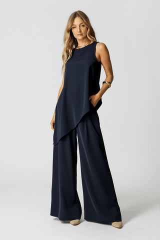 Blusa Assimétrica Com Faixa Gravata - MARINHO