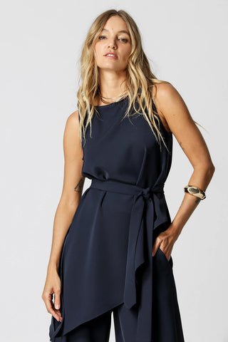 Blusa Assimétrica Com Faixa Gravata - MARINHO