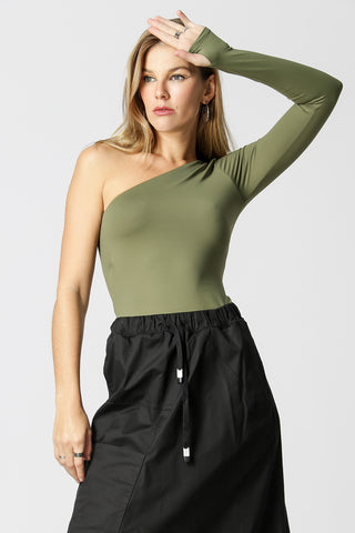 Blusa Assimétrica Ombro Único Manga Longa - MILITAR