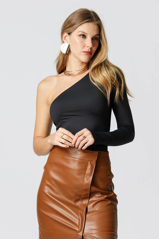Blusa Assimétrica Ombro Único Manga Longa - PRETO