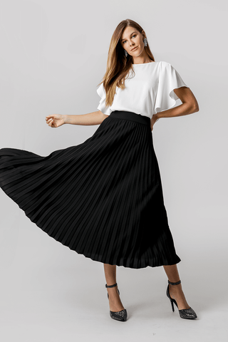 Falda plisada midi - NEGRA