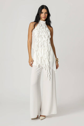 Blusa con Volantes y Cuello Alto - BLANCO ROJO
