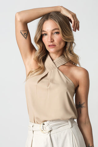 Blusa Com Pregas Na Gola - AREIA