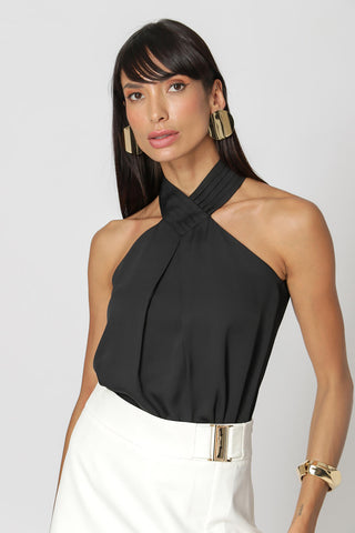 Blusa Com Pregas Na Gola - PRETO
