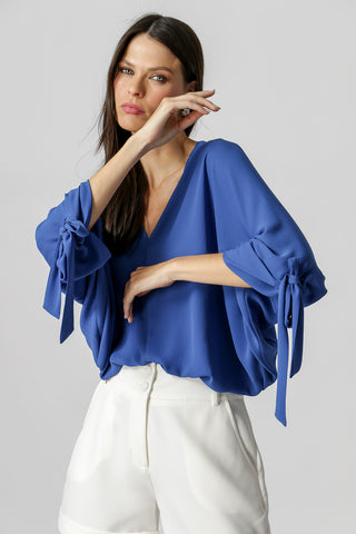 Blusa Ampla Com Decote Em V - AZUL KLEIN 1