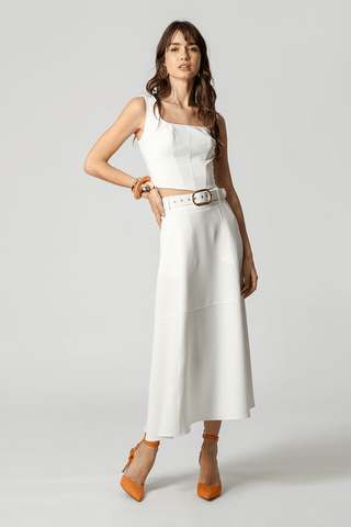 Saia Midi De Alfaiataria Com Cinto - OFF WHITE