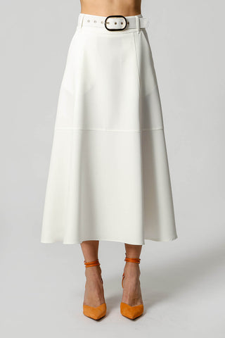 Saia Midi De Alfaiataria Com Cinto - OFF WHITE