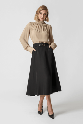 Falda midi entallada con cinturón - NEGRO 1