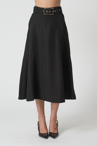 Falda midi entallada con cinturón - NEGRO 1