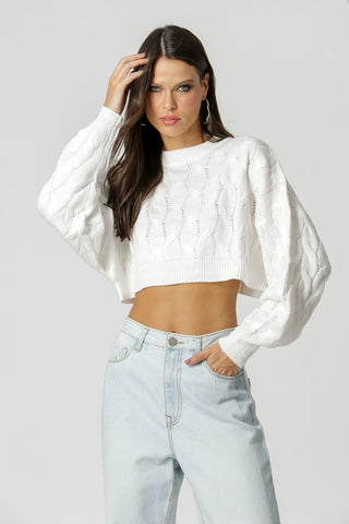 Blusa corta de tricot - BLANCO ROJO