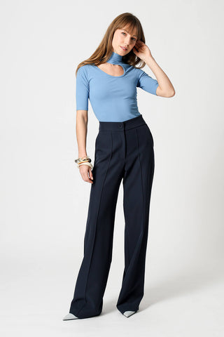 Blusa Detalhe Vazado No Ombro - AZUL