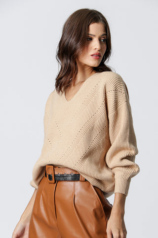 Blusa de manga larga con cuello en V - ARENA