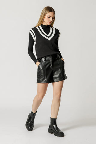 Blusa Colete Tricot Com Listras - PRETO