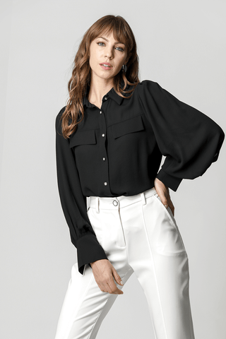 Camisa Com Manga Longa Bufante - PRETO