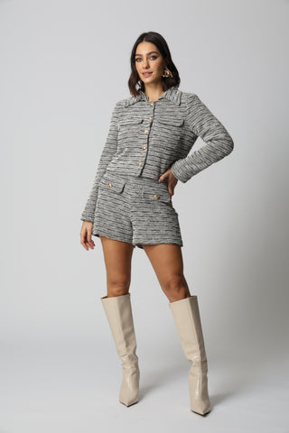 Casaqueto De Tweed Com Gola Removível - CINZA 90164